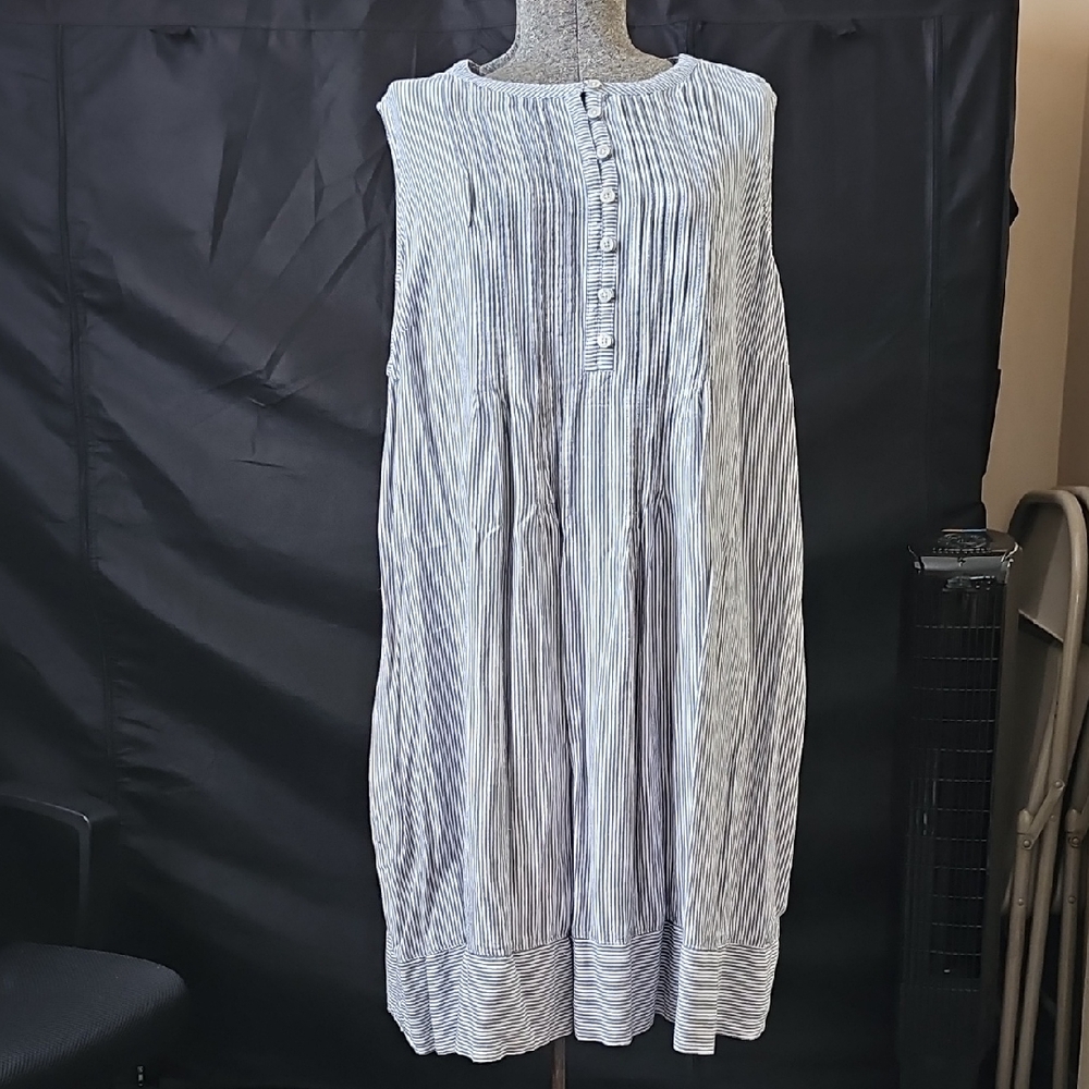 Sonoma Blue and White Button-Front Midi Dress